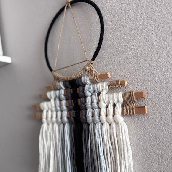 Handmade Macramé Wall Hanging – Neutral Boho Decor in Black, Gray & White - Picture 7 of 8